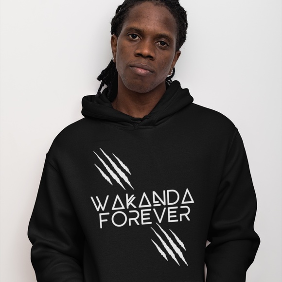 WAKANDA FOREVER STRIKE = BLACK AND WHITE : DESIGN; UNISEX CUSTOM HOODIE - Picture 2 of 2